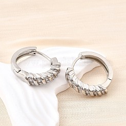 Brass Micro Pave Clear Cubic Zirconia Hoop Earrings&nbsp;EJEW-Z121-13P
