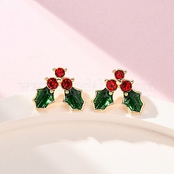 Cubic Zirconia Cherry Stud Earrings with Enamel&nbsp;X-EJEW-P199-14G