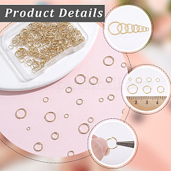 300Pcs 7 Styles Rack Plating Brass Open Jump Rings&nbsp;KK-BBC0027-30G