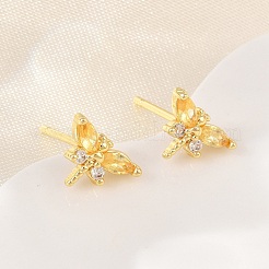 Brass Micro Pave Cubic Zirconia Stud Earrings for Women&nbsp;KK-A305-08G-07