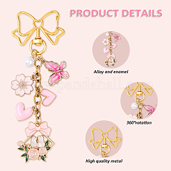 Bowknot Flower Butterfly Heart Alloy Enamel & ABS Plastic Imitation Pearl Pendant Decorations&nbsp;HJEW-YW00148-01