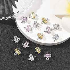 SHEGRACE Brass Pave Cubic Zirconia Rectangle Connector Charms&nbsp;XGRQ2O694-438P