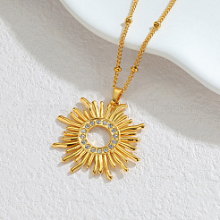 304 Stainless Steel Crystal Rhinestone Sun Pendant Necklaces for Women&nbsp;WGC2767-01