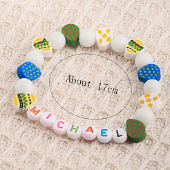 Bohemian Style Easter Polymer Clay & Glass & Resin Beaded Stretch Bracelets for Women Men&nbsp;FS-WG0BA76-01