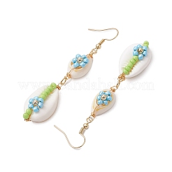 Cowrie Shell Flower Dangle Earrings&nbsp;EJEW-MZ00250-03