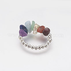 Natural Gemstone Chip Stretch Rings&nbsp;RJEW-JR00207