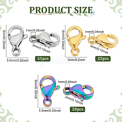 100Pcs 3 Styles PVD Vacuum Plating 304 Stainless Steel Lobster Claw Clasps&nbsp;STAS-PH0006-55