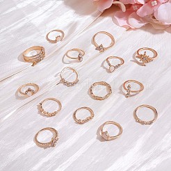 17Pcs 17 Style Crystal Rhinestone Teardrop & Star & Horse Eye Finger Rings Set&nbsp;JR937A