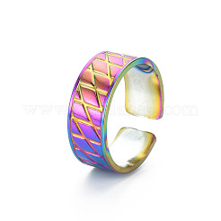 Rainbow Color 304 Stainless Steel Grooved Wide Band Open Cuff Ring for Women&nbsp;RJEW-N038-046M