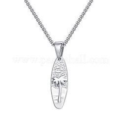 304 Stainless Steel Oval with Embossed Coconut Tree Pendant Box Chain Necklaces for Men&nbsp;WGB6181-01