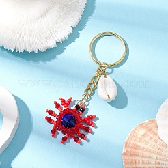 Crab Glass Seed Beads Pendant Keychain&nbsp;HJEW-MZ00106-01
