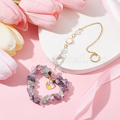 Heart Natural Fluorite Chip Pendant Drcorations&nbsp;HJEW-JM01651-04