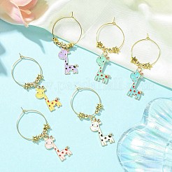 Giraffe Alloy Enamel Pendants Wine Glass Charms Sets&nbsp;AJEW-JO00186