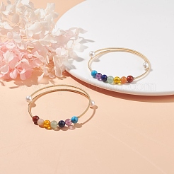 7 Chakra Mixed Gemstone Round Beaded Bangle with Shell Pearl&nbsp;BJEW-JB07839