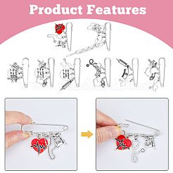 8Pcs 8 Style Nurse's Cap & Infusion Bottle & Caduceus Alloy Charms Safety Pin Brooch&nbsp;JEWB-FH0001-24