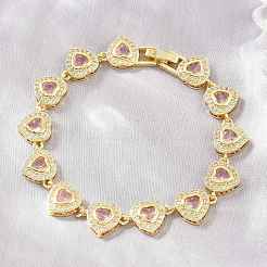 Brass Pave Cubic Zirconia Heart Tennis Bracelets for Women&nbsp;KK-CBA68DA-09G-02