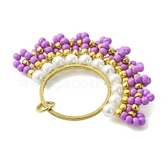 Glass Seed Beaded & Brass Linking Rings Pendnats&nbsp;PALLOY-MZ01340-01