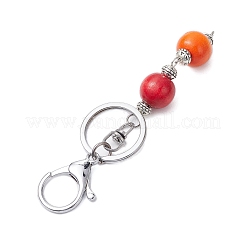 Dyed Natural Wood Round Beaded Keychain&nbsp;KEYC-JKC00930