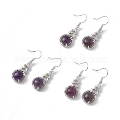 Natural Amethyst Gourd Dangle Earrings with Crystal Rhinestone&nbsp;EJEW-A092-04P-02