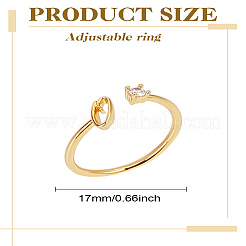 1Pc Letter Brass Rhinestone Open Cuff Rings for Women&nbsp;AJEW-LP0004-47Q-G