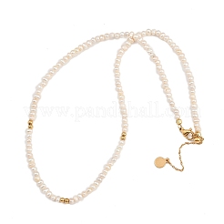 Natural Freshwater Pearl Potato & Brass Beaded Necklaces&nbsp;NJEW-D338-01G