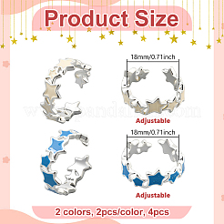 4Pcs 2 Colors Adjustable Brass Enamel Star Cuff Rings for Women&nbsp;RJEW-HY0001-08