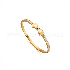 304 Stainless Steel & Crystal Rhinestone & Natural Shell Hinged Bangles for Women&nbsp;WG71A98-01