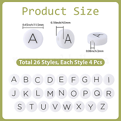 104Pcs 26 Styles White Flat Round with Black Letter Silicone Beads&nbsp;SIL-SC0003-14