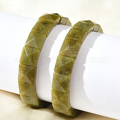 Square Natural Southern Jade Beads Stretch Bracelets for Women Men&nbsp;BJEW-C097-06R
