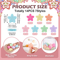 14Pcs 7 Colors Flower Food Grade Eco-Friendly Silicone Focal Beads&nbsp;SIL-TA0003-14