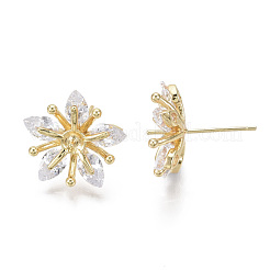 Brass Micro Pave Cubic Zirconia Stud Earring Findings&nbsp;KK-N233-009-NF