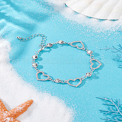 1Pc Alloy Crystal Rhinestone Heart Link Chain Anklets for Women&nbsp;AJEW-LP0007-44