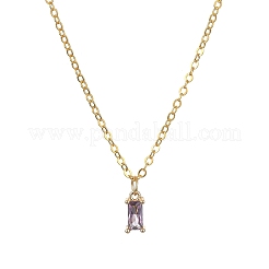 Glass Rectangle Pendant Necklace with Golden Brass Cable Chains Necklace for Women&nbsp;NJEW-FZ00011