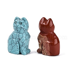 Natural & Synthetic Mixed Gemstone Cat Shape Figurines Set&nbsp;G-Q615-09