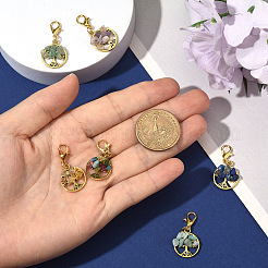 6Pcs Tree of Life Alloy & Natural Lapis Lazuli & Carnelian & Amazonite & Tourmaline & Green Aventurine & Amethyst Chips Pendant Necklaces&nbsp;HJEW-YW00104