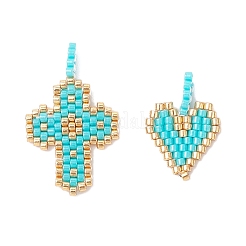 2Pcs 2 Styles Glass Seed Beaded Pendants&nbsp;PALLOY-MZ00883