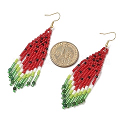 Watermelon Handmade Glass Seed Beads Dangle Earrings&nbsp;EJEW-MZ00548