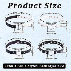 4Pcs 4 Styles Adjustable Gothic PU Leather Alloy Heart Spike Rivet Choker Necklaces for Women&nbsp;NJEW-CL0001-18