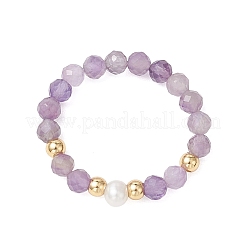 Natural Mixed Gemstone & Pearl Bead Finger Rings for Women&nbsp;RJEW-JR00965