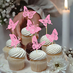 Paper & Glitter Sequins Cake Toppers with Bamboo Stick&nbsp;DIY-WH20087-005