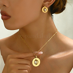 Stainless Steel Round Pendant Necklaces & Stud Earring Sets for Women&nbsp;EN9770