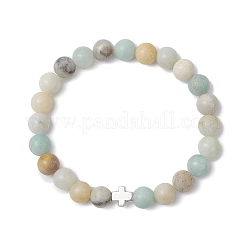 Natural Flower Amazonite Round Beads Bracelets&nbsp;BJEW-JB12434