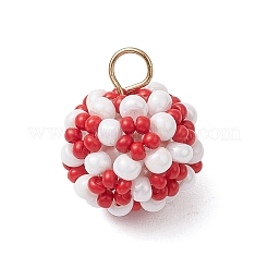 3Pcs 3 Colors Glass Seed Beaded Round Pendants&nbsp;PALLOY-MZ00525