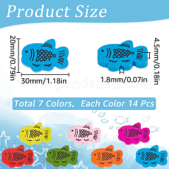 98Pcs 7 Colors Printed Wood Beads&nbsp;WOOD-SC0001-68