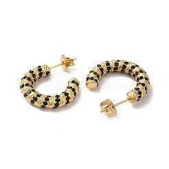 Real 18K Gold Plated 304 Stainless Steel with Glass Ring Stud Earrings&nbsp;EJEW-Z026-18G-01