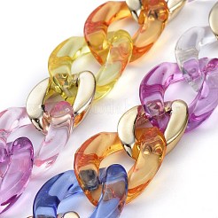 Personalized Rainbow CCB Plastic & Acrylic Curb Chain Necklaces&nbsp;NJEW-JN02878-02