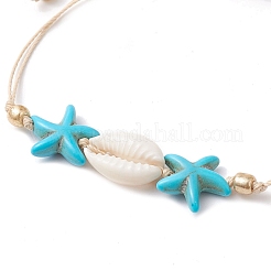 Synthetic Turquoise & Cowrie Shell Braided Starfish & Shell Shape Bead Bracelets for Women&nbsp;BJEW-JB10197-02