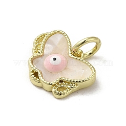 Evil Eye Enamel Shell Brass Butterfly Charms with Jump Rings&nbsp;KK-E092-27G-01