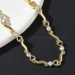 Brass Micro Pave Clear Cubic Zirconia Heart & Twist Link Chain Bracelets for Women&nbsp;BJEW-G764-06G