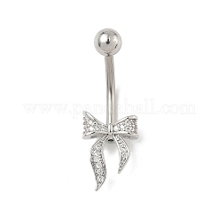 Brass Pave Clear Cubic Zirconia Curved Barbell Bowknot Belly Rings&nbsp;AJEW-L099-01B-P